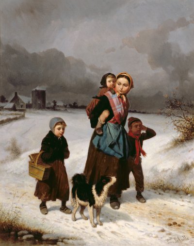 Mother and Children in the Snow by Louis Simon Lassalle